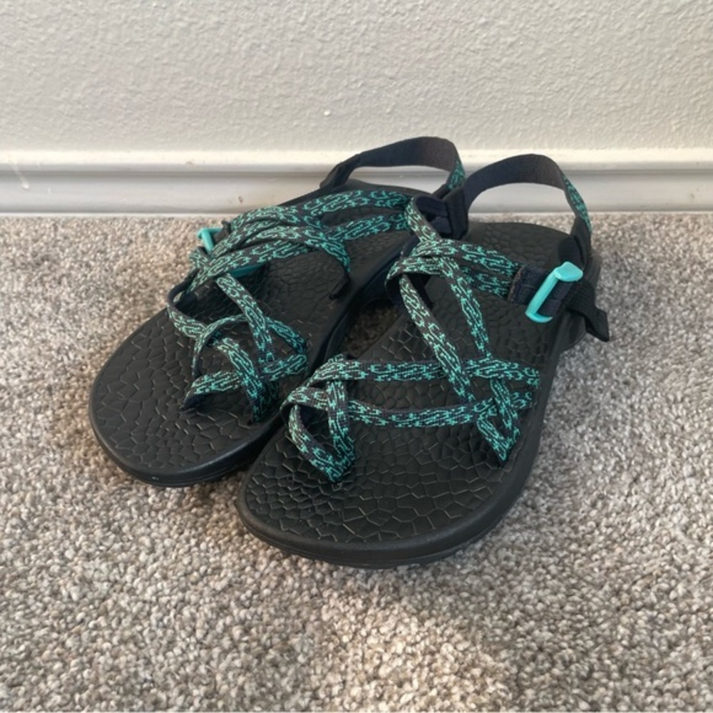 Chaco Z Cloud ZX2 Sandals Women’s Size 9 Hiking Water Shoes Toe Loop Green Black